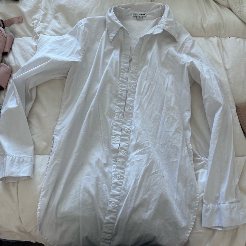 Fashion Nova White Button Down Shirt Top